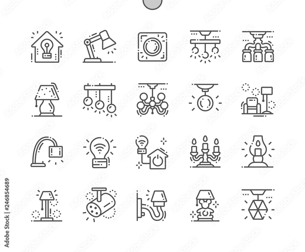Fototapeta premium Home Lighting Well-crafted Pixel Perfect Vector Thin Line Icons 30 2x Grid for Web Graphics and Apps. Simple Minimal Pictogram