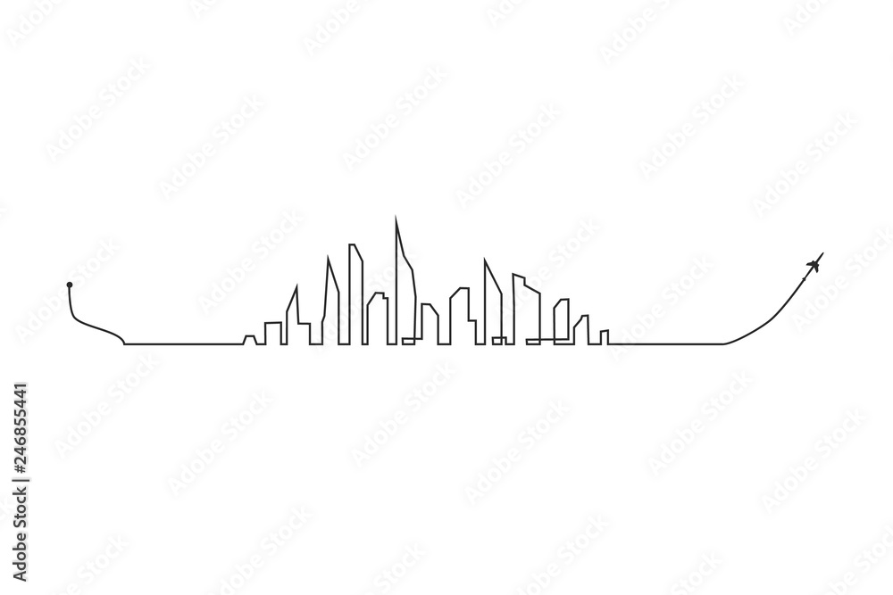 Plane and its track and skyline on white background. Vector ...