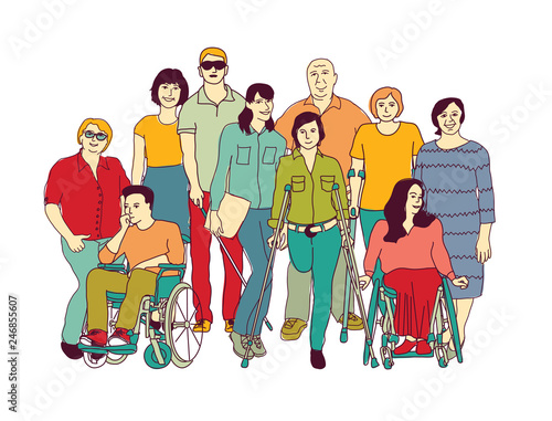 Group people community with disabilities color