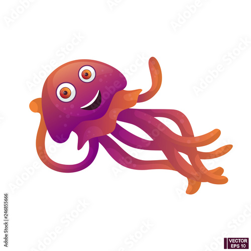 Cartoon character funny jellyfish smiling.