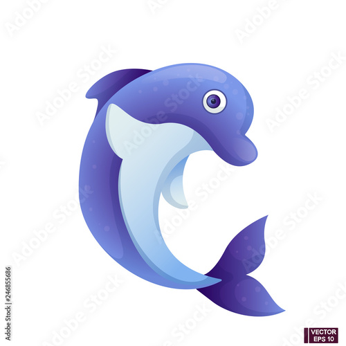 Cartoon character cute blue dolphin
