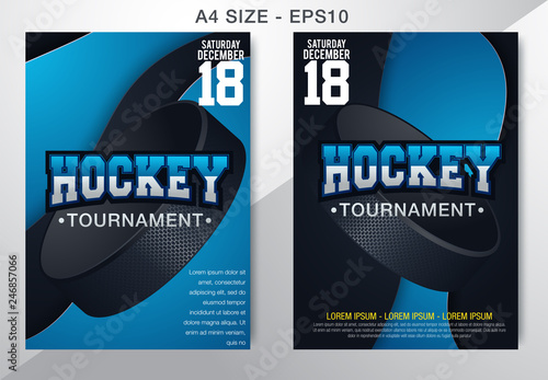 Modern poster ice hockey championship with the puck on the ice. Vector illustration perfect for TV advertising matches - Vector