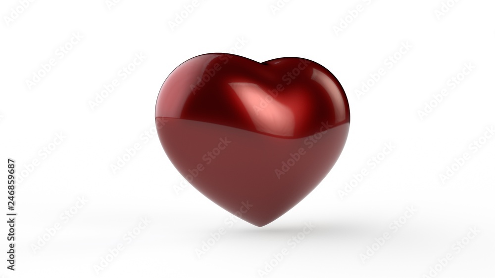 3D illustration of red heart, isolated image, on white background.The idea of Valentine's day, a day of love and fidelity. 3D rendering