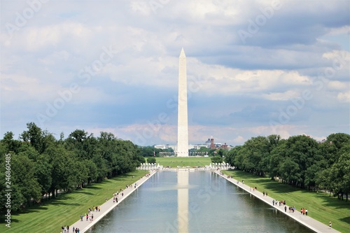View of Washington Monument with reflection in the pond, D.C. ,USA.