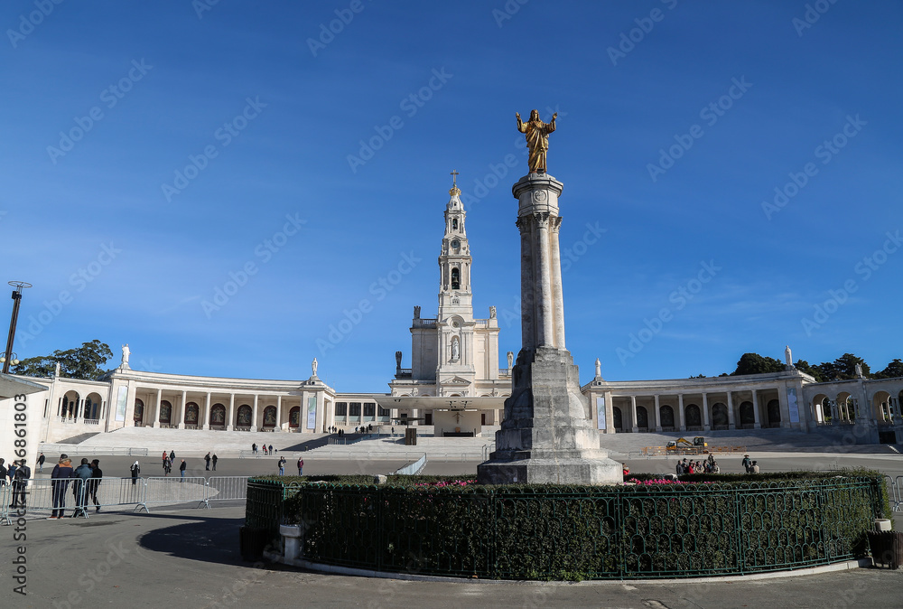 Basilica of fatima with a clear sky in summer and the big square in the front