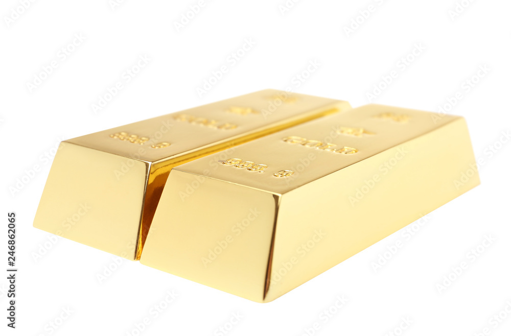 Precious shiny gold bars on white background Precious shiny gold bars on white background