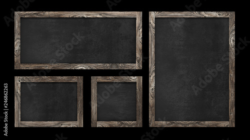 Wood Blackboard Old Frame Sign Collection Set Isolated Black Background