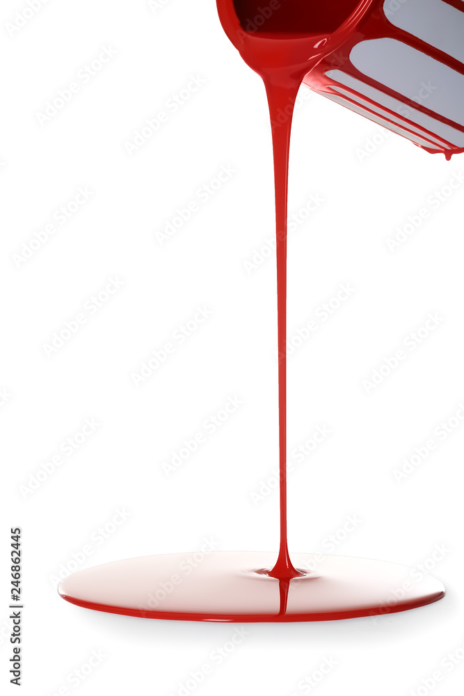 Paint pouring out of can isolated on white. Space for text Paint pouring out of can isolated on white. Space for text