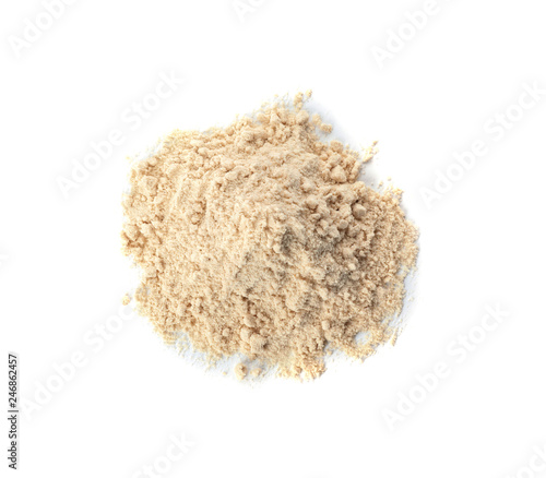 Pile of sesame flour isolated on white, top view