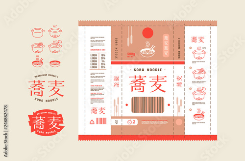 Template label for soba noodle packaging