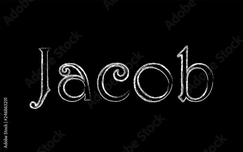 Jacob male name. Grunge style. Vintage hystorical typeface art design. Lineage concept. Old style sign. Vector illustration