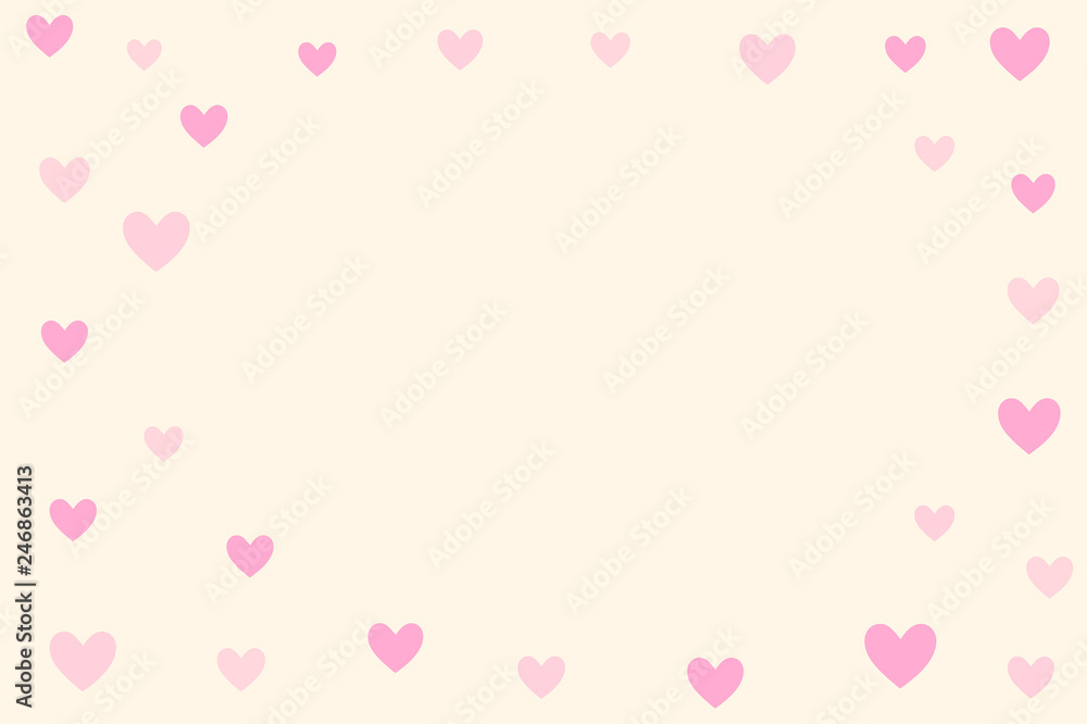 Valentine's day background. Holiday pink and beige style card design concept. Hand drawn hearts. Love concept. Template for business card, website, print etc. Vector illustration