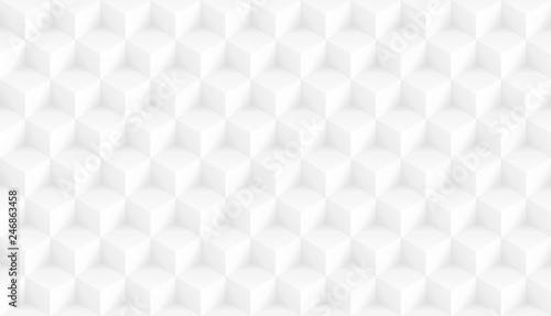 Fototapeta Naklejka Na Ścianę i Meble -  3D realistic white square pattern. Medern cube texture. Geometric symmetry background. Vector illustration
