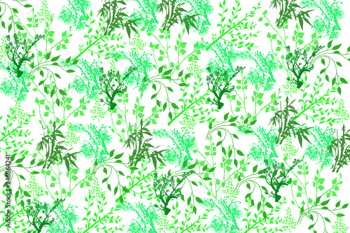 Green flower pattern on white texture background