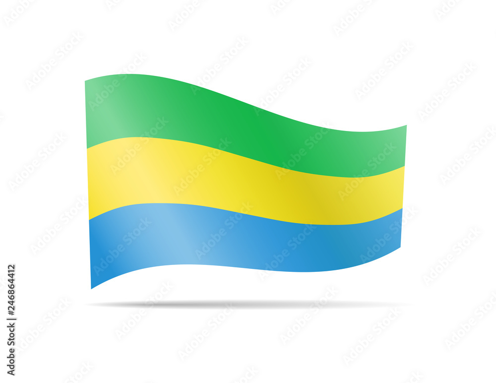 Waving Gabon flag in the wind. Flag on white vector illustration Waving Gabon flag in the wind. Flag on white vector illustration