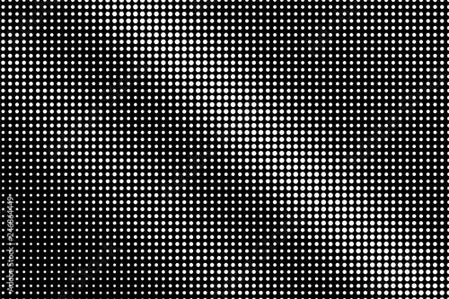 White dots on black background. Rough halftone vector texture. Diagonal dotwork gradient.