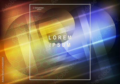 Geometric background of yellow and blue hues with the silhouette of stripes and circles.