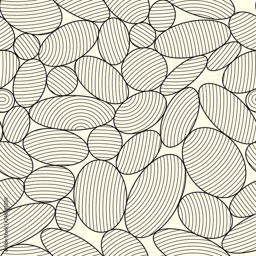 Brown oval shapes on cream-colored background. Ellipsoidal grid vector. Abstract seamless pattern with lines structure.