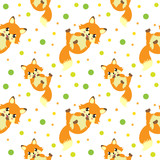 Cute little fox seamless pattern. funny endless background, texture. Children's backdrop. Vector illustration.