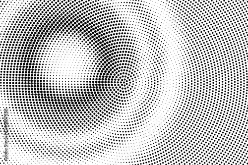 Black on white halftone vector texture. Digital optical illusion. Round dotwork gradient for vintage effect.