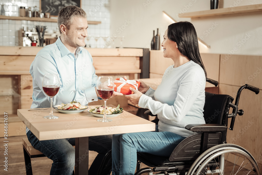 Disabled wife getting a gift from husband Disabled wife getting a gift from husband