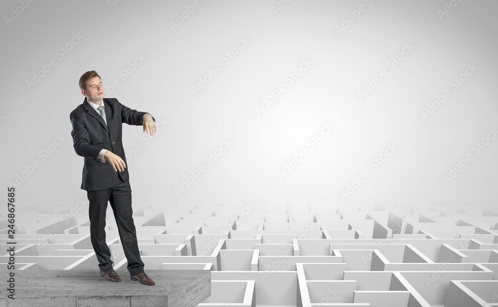 Zombi elegant businessman on the top of a labyrinth
Zombi elegant businessman on the top of a labyrinth