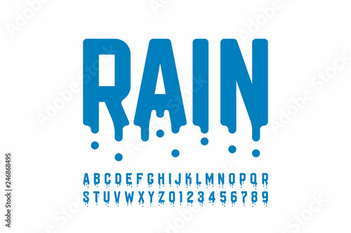 Rainy font design, modern alphabet letters and numbers