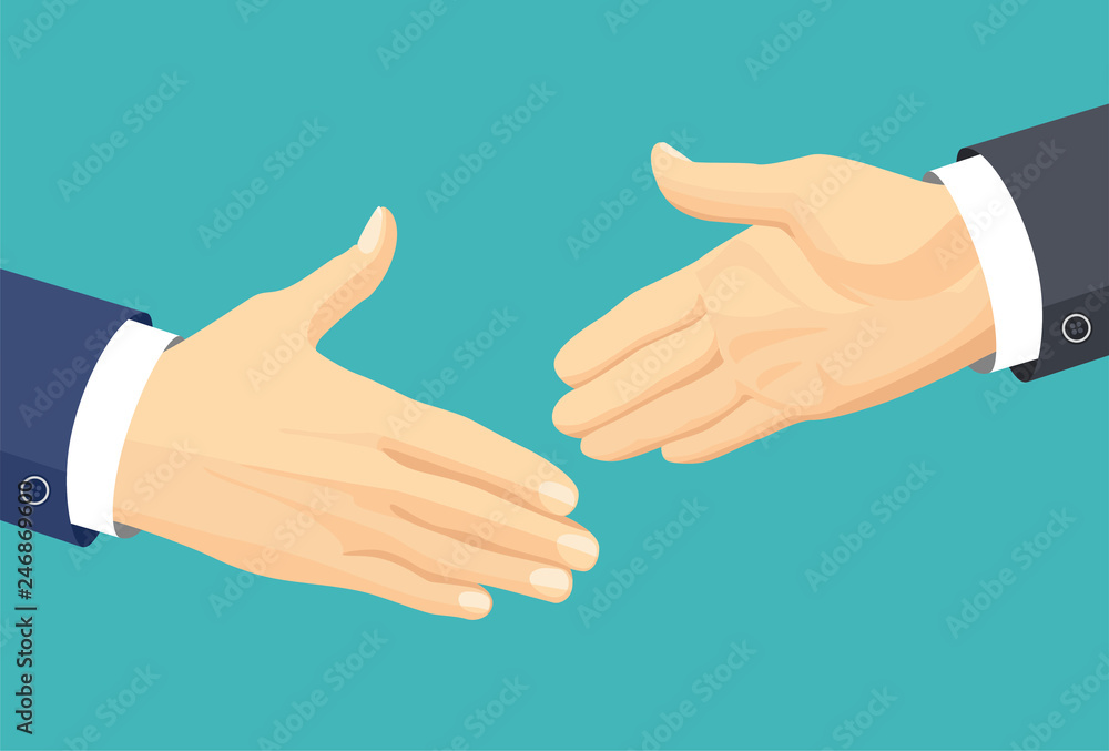 Businessmen ready to Handshake. Сoncept of business partnership. Good deal. Vector illustration in cartoon flat style. Businessmen ready to Handshake. Сoncept of business partnership. Good deal. Vector illustration in cartoon flat style.