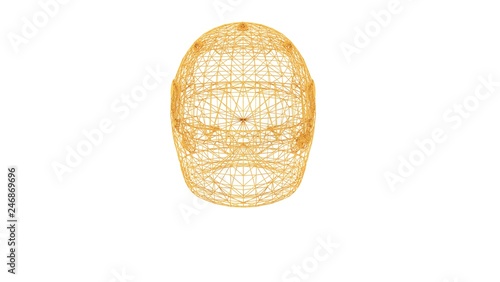 3d rendering of a wired object in yellow on isolated on white background