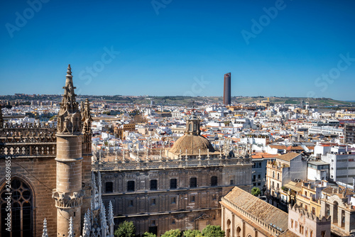 View of Seville city from the Giralda Cathedral tower  Seville  Sevilla   Andalusia  Southern Spain.