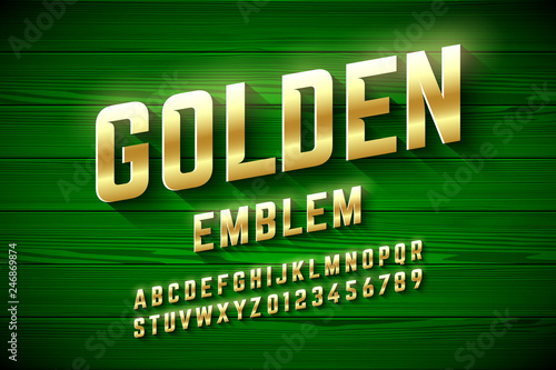 Golden emblem style font, metallic alphabet letters and numbers photo