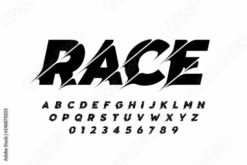 Sport style modern font, alphabet letters and numbers