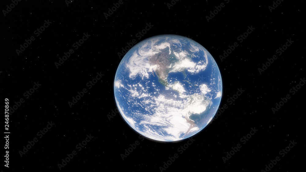 3D illustration Planet Earth blue against the background of the galaxy and the black starry sky (Elements of this image furnished by NASA)