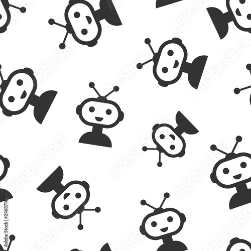 Cute robot chatbot icon seamless pattern background. Bot operator vector illustration. Smart chatbot character symbol pattern.