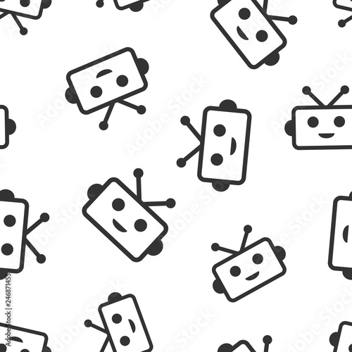 Cute robot chatbot icon seamless pattern background. Bot operator vector illustration. Smart chatbot character symbol pattern.