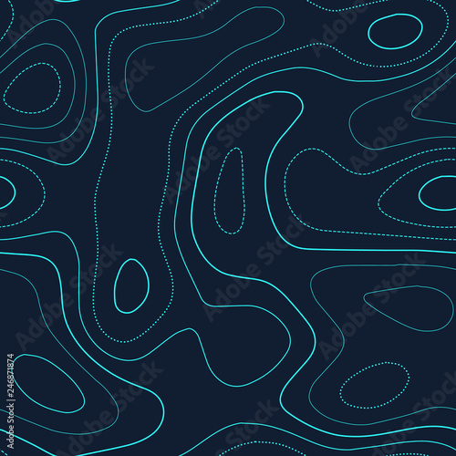 Contour lines. Admirable topography map. Futuristic seamless design, cute tileable isolines pattern. Vector illustration.