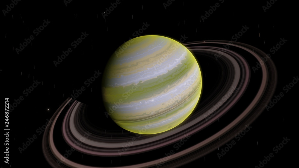 Green exoplanet with rings gas giant Saturn planet 3D illustration (Elements of this image furnished by NASA) Green exoplanet with rings gas giant Saturn planet 3D illustration (Elements of this image furnished by NASA)