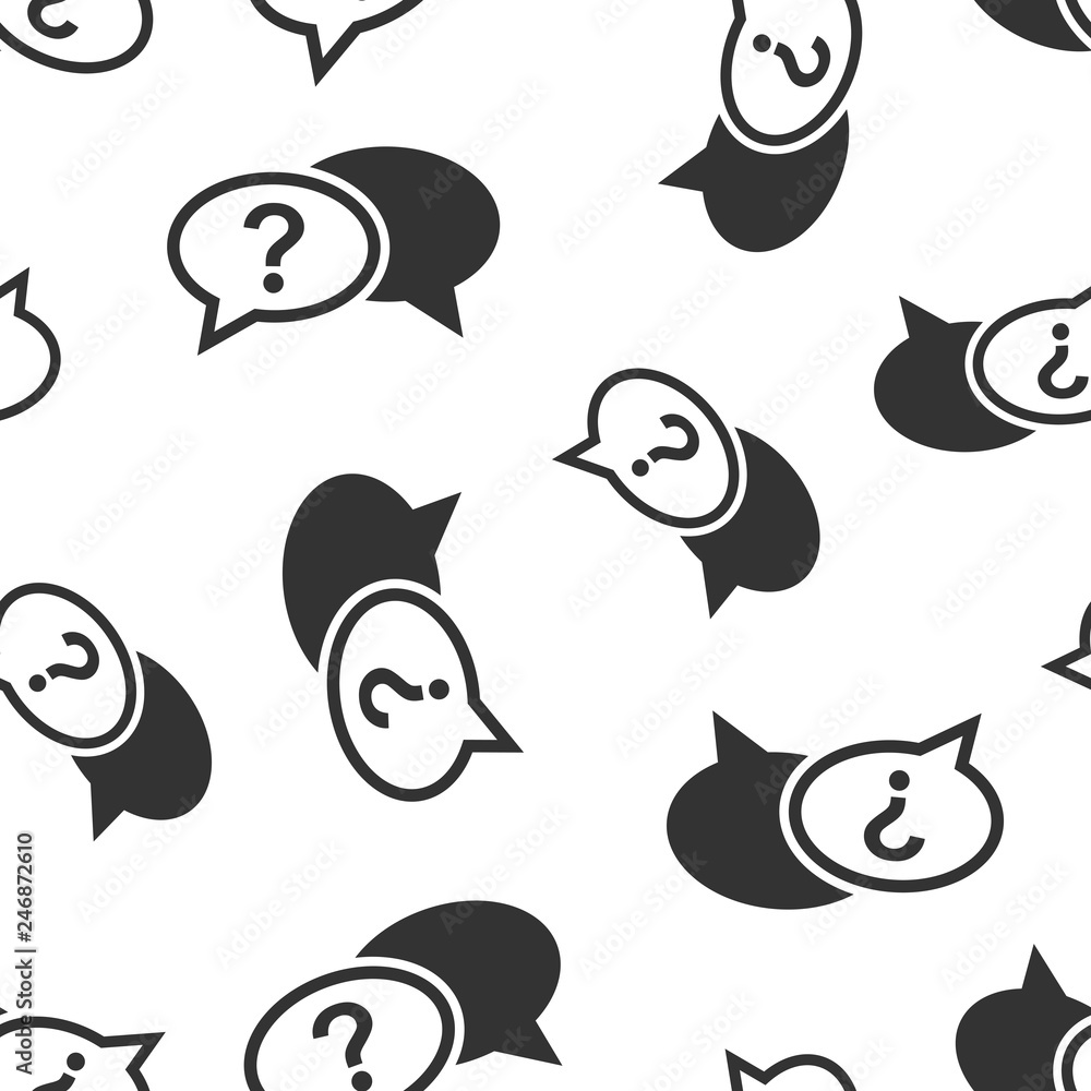 Obraz premium Question mark icon seamless pattern background. Discussion speech bubble vector illustration. Question symbol pattern.
