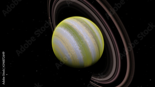 Fototapeta Naklejka Na Ścianę i Meble -  Green exoplanet with rings gas giant Saturn planet 3D illustration (Elements of this image furnished by NASA)