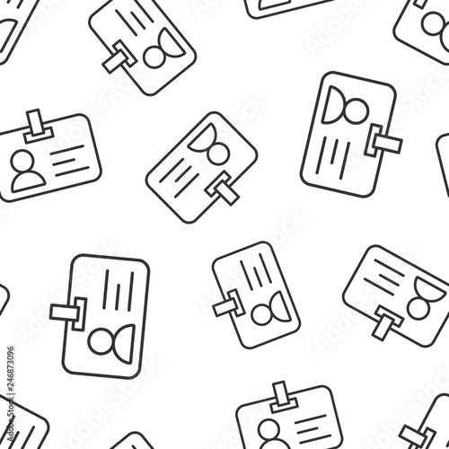 Id card icon seamless pattern background. Identity badge vector illustration. Access cardholder people symbol pattern.