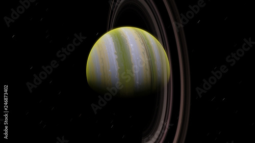 Fototapeta Naklejka Na Ścianę i Meble -  Green exoplanet with rings gas giant Saturn planet 3D illustration (Elements of this image furnished by NASA)