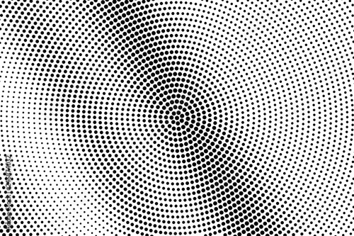 Black on white round halftone vector. Digital dotted texture. Diagonal dotwork gradient for vintage effect
