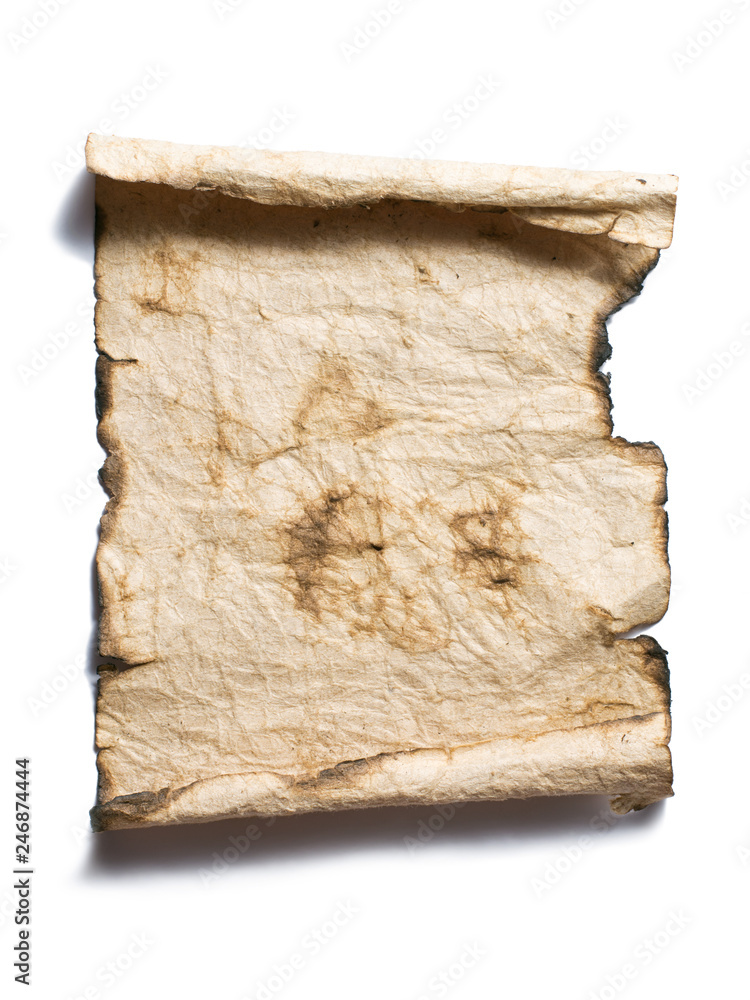 Old brown burnet paper isolated on a white background