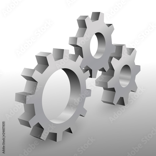 Beautiful realistic 3D metal cogwheels on white background.