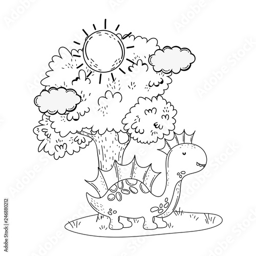 cute apatosaurus with tree in the landscape