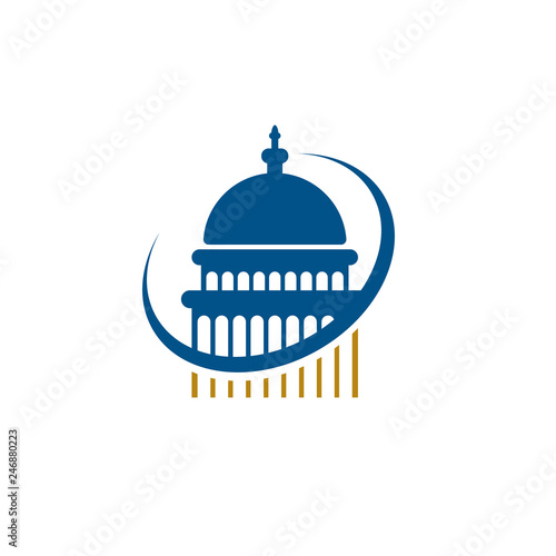 Capitol building icon with swoosh logo design inspiration