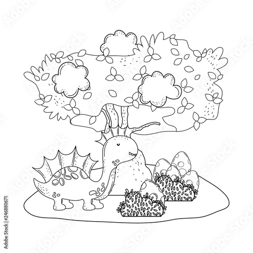 cute apatosaurus with tree in the landscape