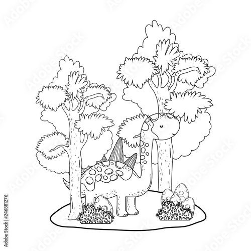 cute apatosaurus with tree in the landscape