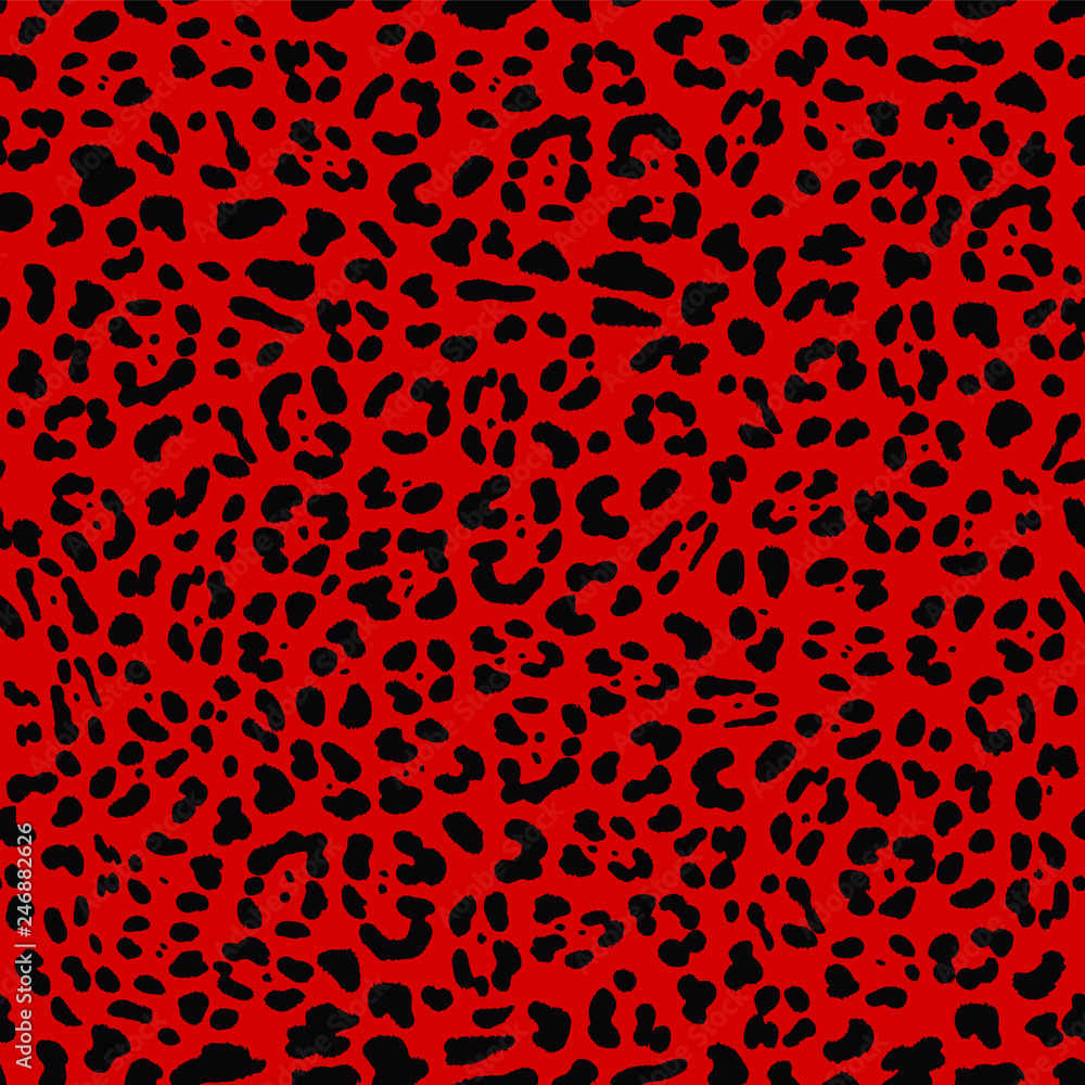 Seamless Faux Textured Jaguar Skin Pattern with black spots on bright red  background. Vector EPS10 animal repeat surface pattern. Punk rock fashion  pattern Stock Vector | Adobe Stock