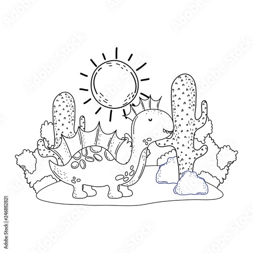 cute apatosaurus with cactus in the landscape